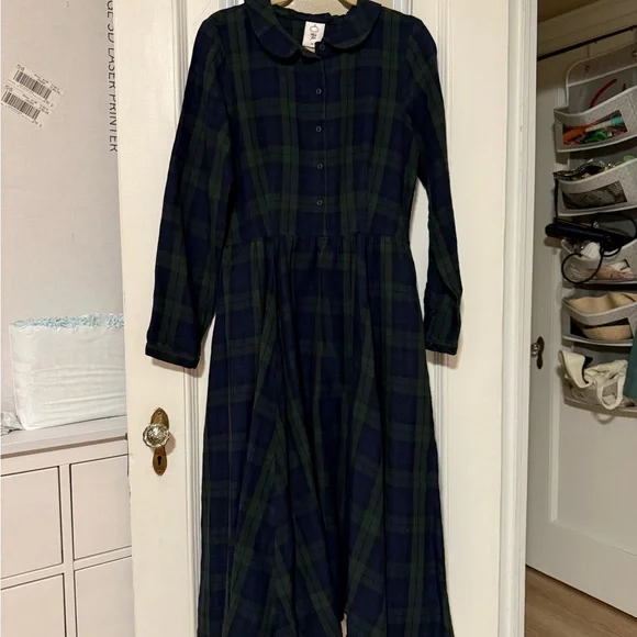 Son de Flor Classic Dress, Long Sleeve - Blue Tartan / M